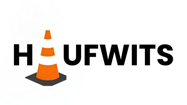 Logo with an orange traffic cone and 'HAUFWITS' text on a white background
